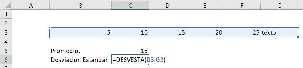 Excel calcular desviación estándar desvest desvest.m desvesta desvestpa ejemplo texto incluido