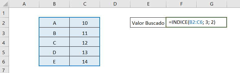 Ejemplo simple que muestra cómo funciona la función INDICE de Excel. Muestra la matriz seleccionada y la fórmula que usamos