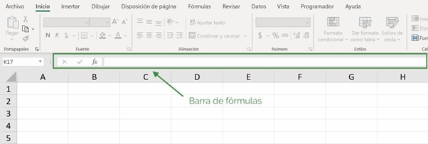 indicando la barra de formulas
