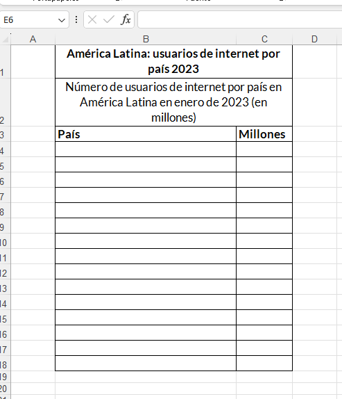 tabla en excel vacía