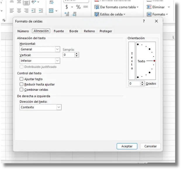 Formato de celdas - alineación