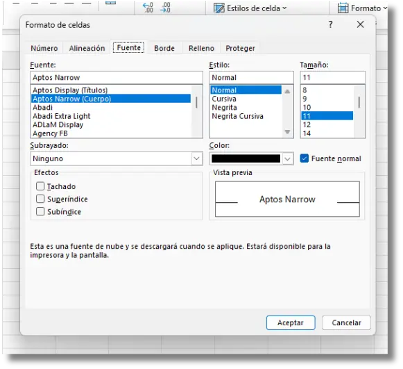 Formato de celdas - Fuente